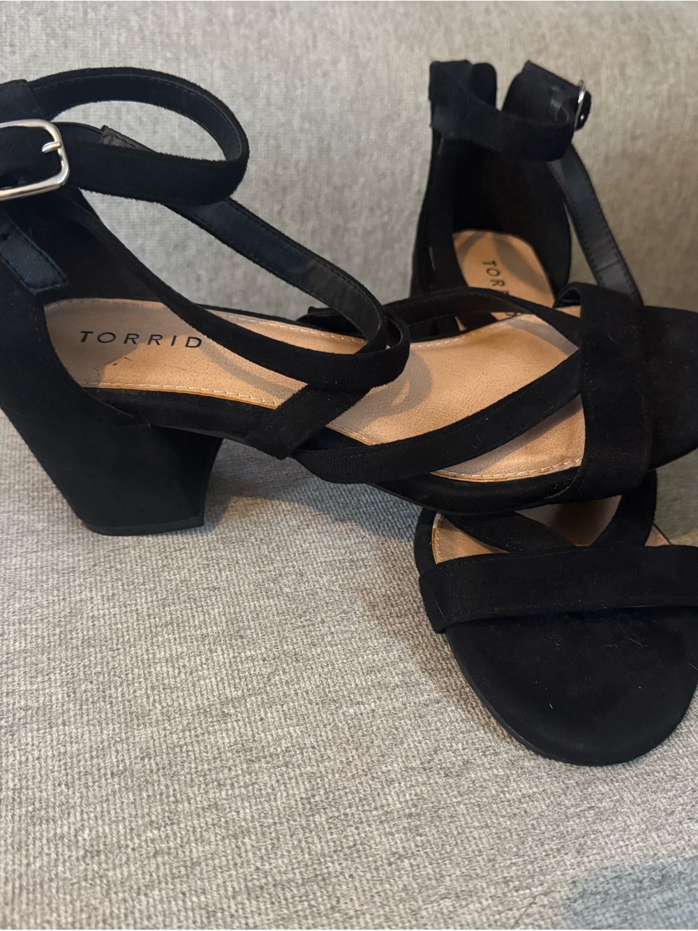 torrid Black Suede Crisscross Block Heel Sandals